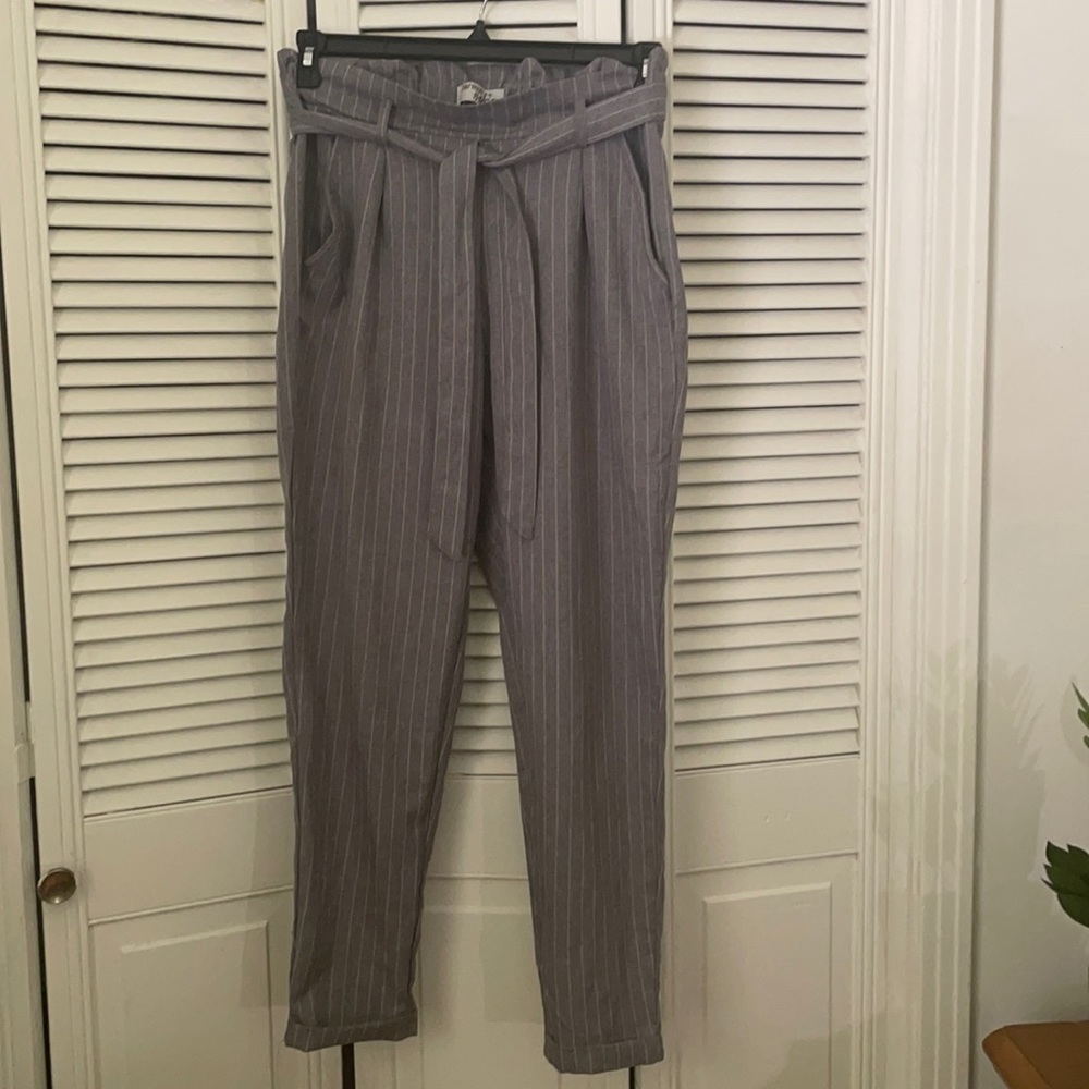Pinstriped Gray and White Trousers